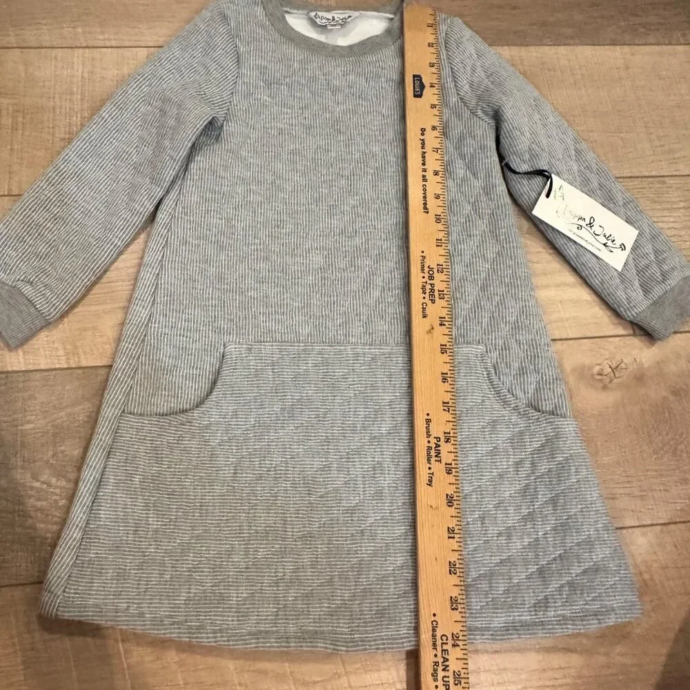 Pippa & Julie Girls Long-Sleeve Striped Dress With Pockets Gray Size 6X Cotton